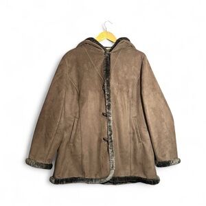 Jones New York Faux Suede Hooded with Faux Fur Trim, Womens XL